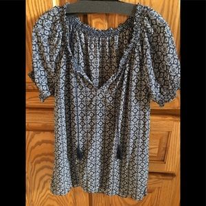 JOIE short sleeve 100% silk shirt with tassel tie